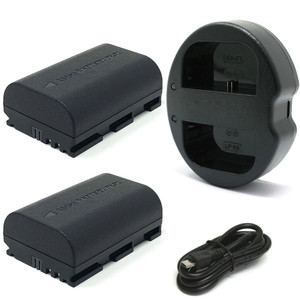 Canon LP-E6 / LP-E6N Replacement Battery Kit (2-Pack, 2600mAh) + Dual USB Charger