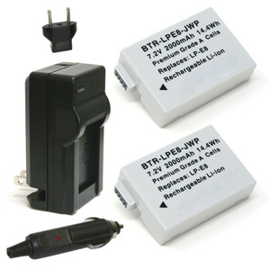 Canon LP-E8 Replacement Battery Kit (2-Pack, 2000mAh) + Charger with EU Plug & 12V Car Adapter