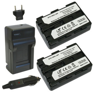 Sony NP-FM50 Replacement Battery Kit (2-Pack, 1700mAh) + Charger with EU Plug & 12V Car Adapter