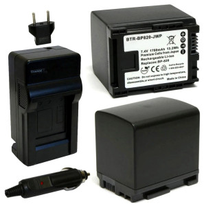 Canon BP-820 replacement battery kit with dual batteries and charger, including fold-out plug and car adapter
