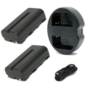 Sony NP-F550 NP-F570 dual USB charger with 2 replacement L-series batteries for video and camera equipment