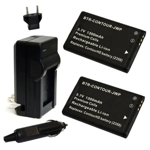 Replacement Battery Kit for ContourHD (2-Pack, 1300mAh) + Charger with EU Plug & 12V Car Adapter