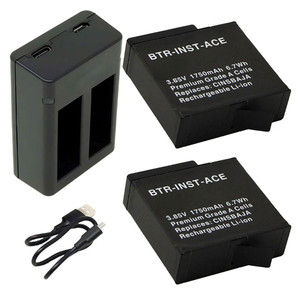 Replacement Battery Kit for Insta360 Ace (2-Pack, 1750mAh) + Dual USB Charger