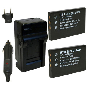 Replacement Battery Kit for HP R717 (2-Pack, 1400mAh) + Charger & Car Adapter