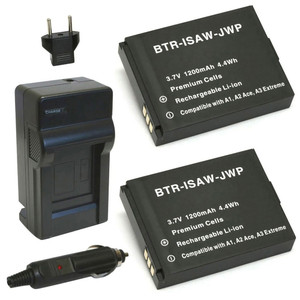 Replacement Battery Kit for ISAW A3 Extreme (2-Pack, 1200mAh) + Charger & Car Adapter
