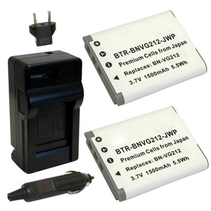 Replacement Battery Kit for JVC BN-VG212 (2-Pack, 1500mAh) + Charger & Car Adapter