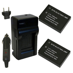 Replacement Battery Kit for Kodak KLIC-7003 (2-Pack, 1200mAh) + Charger & Car Adapter