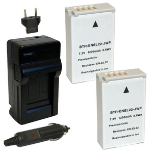 Replacement Battery Kit for Nikon 1 J4 (2-Pack, 1200mAh) + Charger & Car Adapter