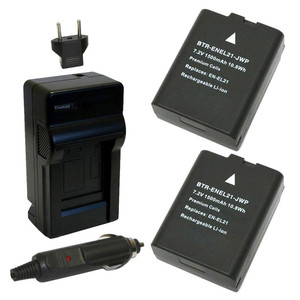 Replacement Battery Kit for Nikon EN-EL21 (2-Pack, 1500mAh) + Charger & Car Adapter