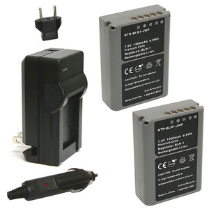 Replacement Battery Kit for Olympus OM-D E-M5 MARK II (2-Pack, 1300mAh) + Charger & Car Adapter