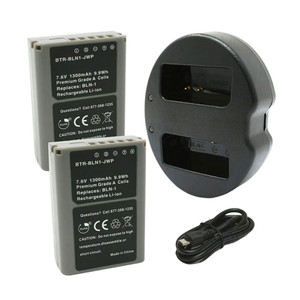 Replacement Battery Kit for Olympus BLN-1 (2-Pack, 1300mAh) + Dual USB Charger