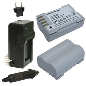 Replacement Battery Kit for Olympus PS-BLM5 (2-Pack, 2000mAh) + Charger & Car Adapter