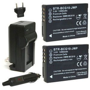 Replacement Battery Kit for Panasonic DMW-BCG10 (2-Pack, 1200mAh) + Charger & Car Adapter