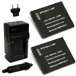Replacement Battery Kit for Panasonic Lumix DMC-FS50 (2-Pack, 800mAh) + Charger & Car Adapter