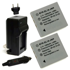 Replacement Battery Kit for Pentax Optio WPi (2-Pack, 1300mAh) + Charger with EU Plug & 12V Car Adapter