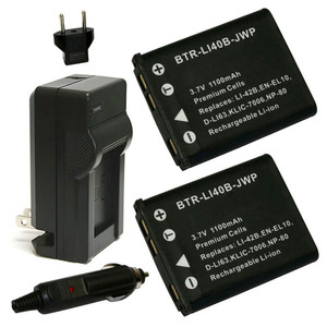Replacement Battery Kit for Pentax Optio M900 (2-Pack, 1100mAh) + Charger with EU Plug & 12V Car Adapter