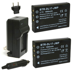 Replacement Battery Kit for Pentax PA3791U-1CAM-01 (2-Pack, 1900mAh) + Charger & Car Adapter
