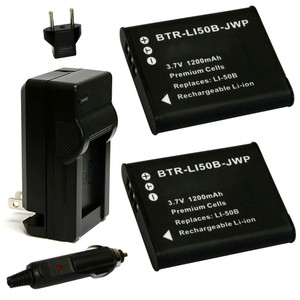 Replacement Battery Kit for Pentax WG-80 (2-Pack, 1200mAh) + Charger & Car Adapter