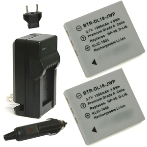Replacement Battery Kit for Pentax S (2-Pack, 1300mAh) + Charger with EU Plug & 12V Car Adapter