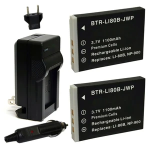Replacement Battery Kit for Rollei 02491-0015-00 (2-Pack, 1100mAh) + Charger & Car Adapter