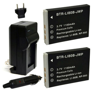 Replacement Battery Kit for Rollei 2491001500 (2-Pack, 1100mAh) + Charger & Car Adapter