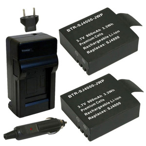 Replacement Battery Kit for SJCAM HYSJY (2-Pack, 900mAh) + Charger with EU Plug & 12V Car Adapter