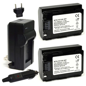Replacement Battery Kit for Sony Alpha ILCE-B (2-Pack, 2000mAh) + Charger with EU Plug & 12V Car Adapter