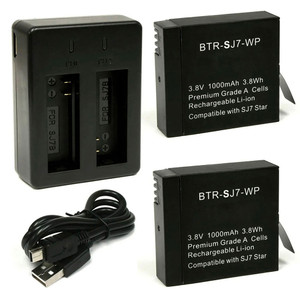 Replacement Battery Kit for SJCAM SJ7 Star (2-Pack, 1000mAh) + Dual USB Charger