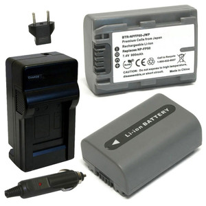 Replacement Battery Kit for Sony DCR-HC20 (2-Pack, 900mAh) + Charger & Car Adapter