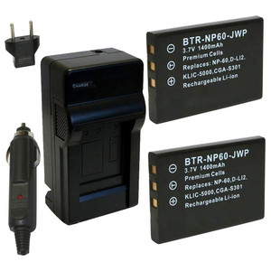 Replacement Battery Kit for Toshiba Camileo P30 (2-Pack, 1400mAh) + Charger & Car Adapter