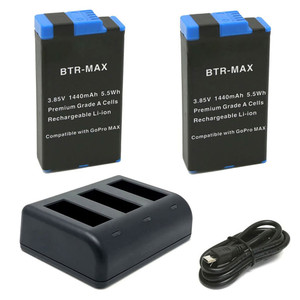 Replacement Battery Kit for GoPro MAX (2-Pack, 1440mAh) + Dual USB Charger
