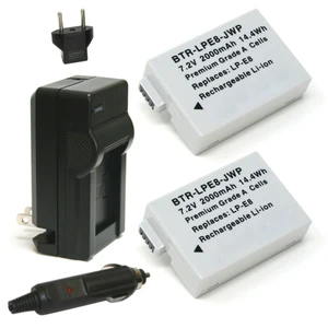 Replacement Battery Kit for Canon EOS 550D (2-Pack, 2000mAh) + Charger & Car Adapter
