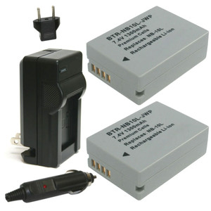 Replacement Battery Kit for Canon CB-2LC (2-Pack, 1300mAh) + Charger & Car Adapter