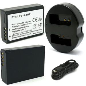Replacement Battery Kit for Canon LP-E10 (2-Pack, 1600mAh) + Charger & Car Adapter