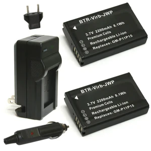Replacement Battery Kit for Garmin VIRB (2-Pack, 2200mAh) + Charger & Car Adapter