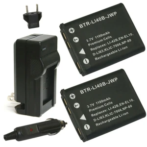 Replacement Battery Kit for Kodak Easyshare M577 (2-Pack, 1100mAh) + Charger & Car Adapter