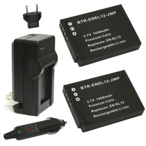 Replacement Battery Kit for Nikon S630 (2-Pack, 1450mAh) + Charger & Car Adapter