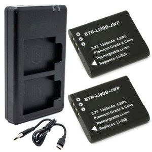Replacement Battery Kit for Olympus Tough TG-3 (2-Pack, 1300mAh) + Dual USB Charger