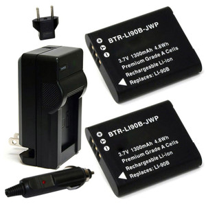 Replacement Battery Kit for Olympus Tough TG-6 (2-Pack, 1300mAh) + Charger & Car Adapter