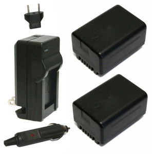 Replacement Battery Kit for Panasonic HC-V770K (2-Pack, 1940mAh) + Charger with EU Plug & 12V Car Adapter