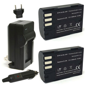 Replacement Battery Kit for Pentax D-LI90E (2-Pack, 2300mAh) + Charger & Car Adapter