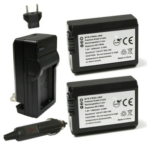 Replacement Battery Kit for Sony ILCE-QX1 (2-Pack, 1300mAh) + Charger & Car Adapter
