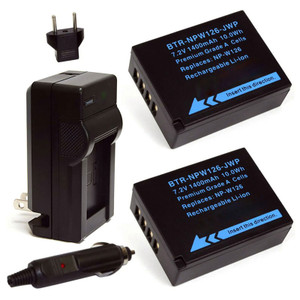 Replacement Battery Kit for Fujifilm NP-W126S (2-Pack, 1400mAh) + Charger & Car Adapter