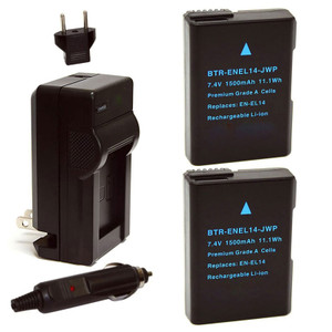 Replacement Battery Kit for Nikon D3500 (2-Pack, 1500mAh) + Charger & Car Adapter