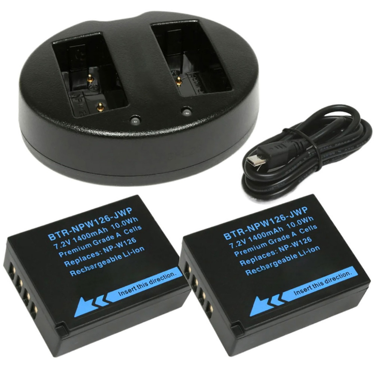 Fujifilm NP-W126 NP-W126S Dual USB Charger with 2 Replacement Batteries for Fuji X Series Cameras