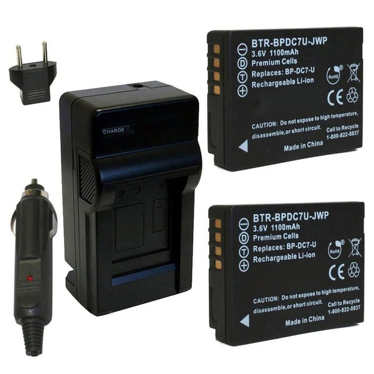 Replacement Battery Kit for Canon BP-110 (2-Pack, 1300mAh) + Charger & Car Adapter