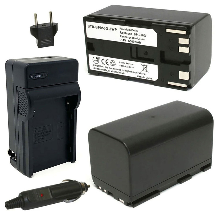 Replacement Battery Kit for Canon ES65 (2-Pack, 6500mAh) + Charger & Car Adapter