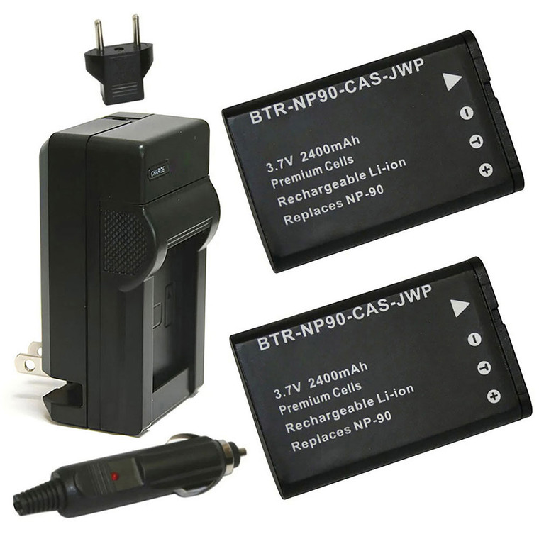 Replacement Battery Kit for Casio Exilim EX-H10 (2-Pack, 2400mAh) + Charger with EU Plug & 12V Car Adapter