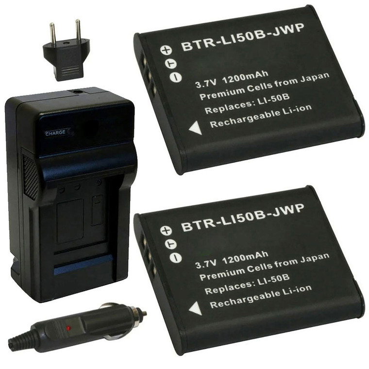 Replacement Battery Kit for Casio Exilim EX-TR15 (2-Pack, 1200mAh) + Charger with EU Plug & 12V Car Adapter