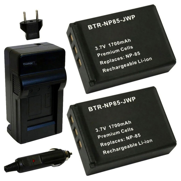Replacement Battery Kit for Fujifilm FinePix SL260 (2-Pack, 1700mAh) + Charger & Car Adapter